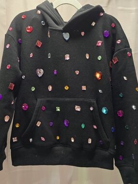 Lola + The Boys Black Hoodie with Multicolor Gem Embellishments